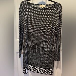 Michael Kors Black and White Geometric Long Sleeve Dress